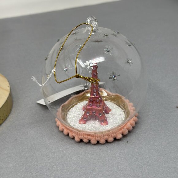 Glass Eiffel Tower Ornament – Pink Rhinestone Paris Dome Decoration Snowglobe - Picture 4 of 12